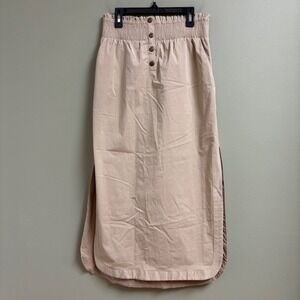 Anthropologie Smocked Midi Skirt Size XS Beige Preppy Minimalist Casual Career